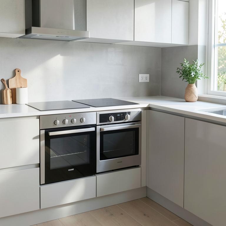 Cozinha residencial com forno e cooktop elétrico instalados