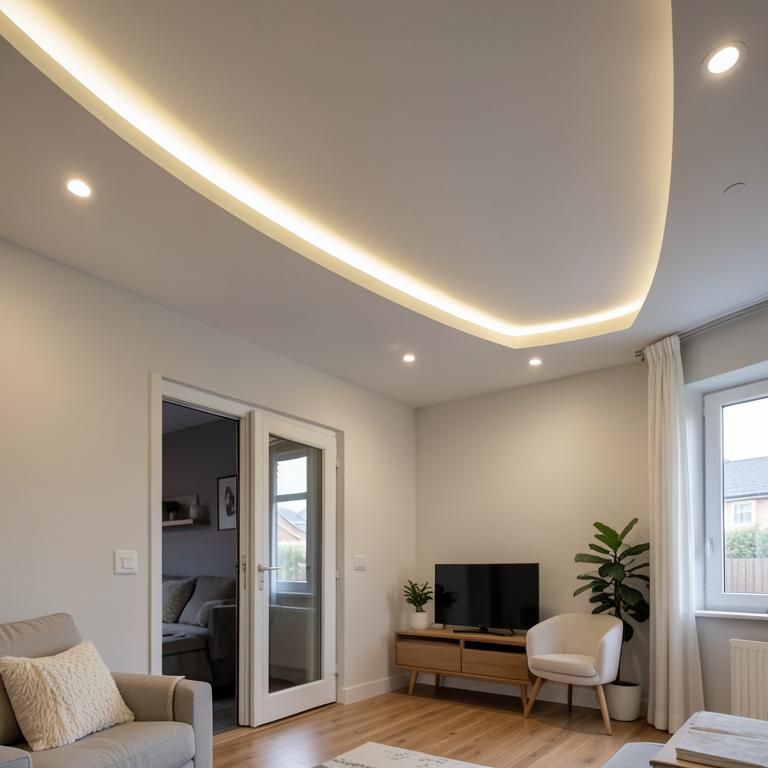 Ambiente residencial com iluminação LED linear e spots